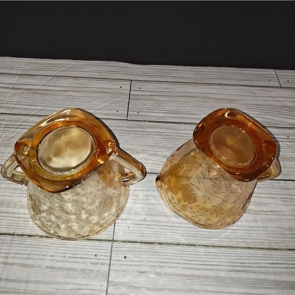 Vintage Jeanette Iridescent Carnival Depression Glass Floragold Creamer & Sugar - Picture 6 of 7